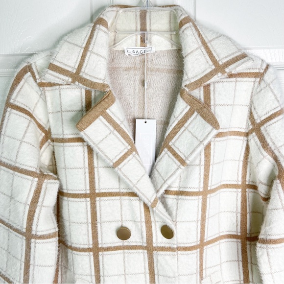 NWT Sage The Label Double Breasted Window Pane Soft Furry Pea Coat Women’s Sz S - Picture 3 of 10